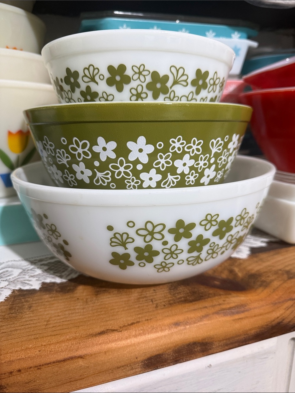 Pyrex spring blossom crazy daisy Mixing Bowls set 402 403 404